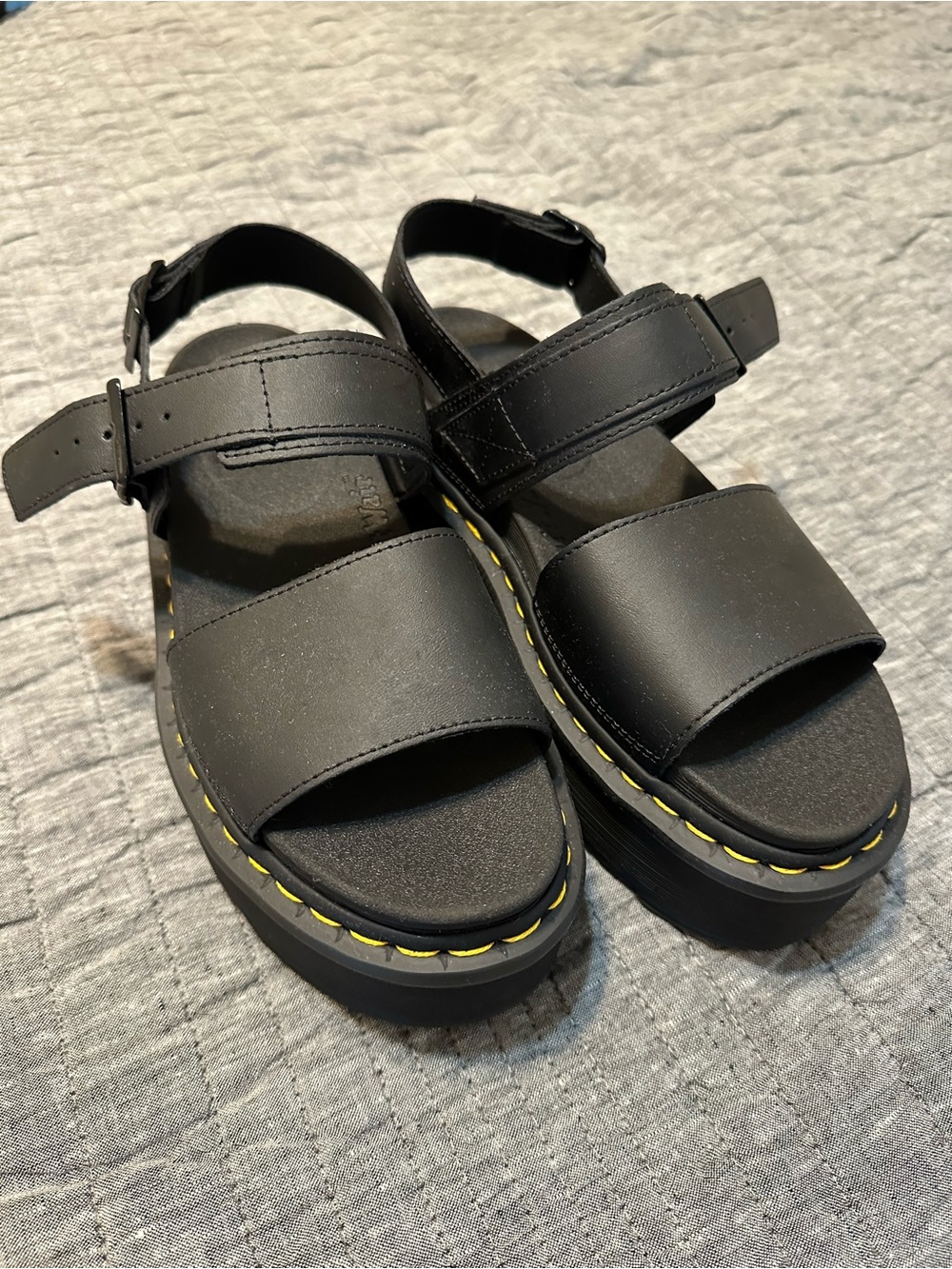 Black Platform Sandals with Yellow Stitch Detail